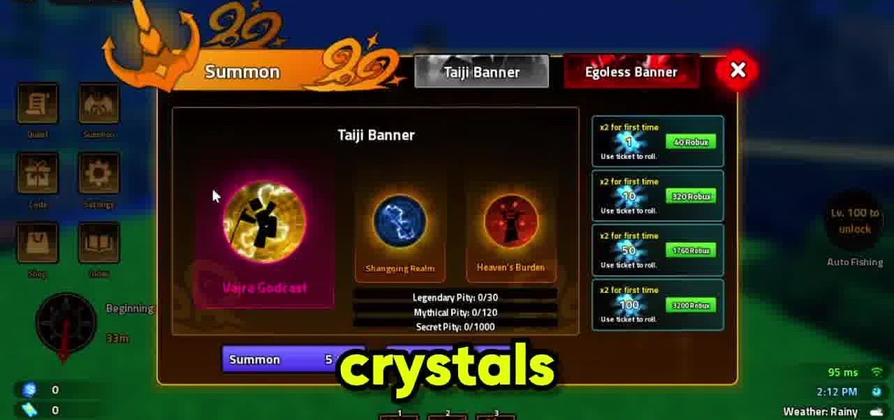 Summon menu with Taiji Banner and Egoless Banner tabs and pity counters