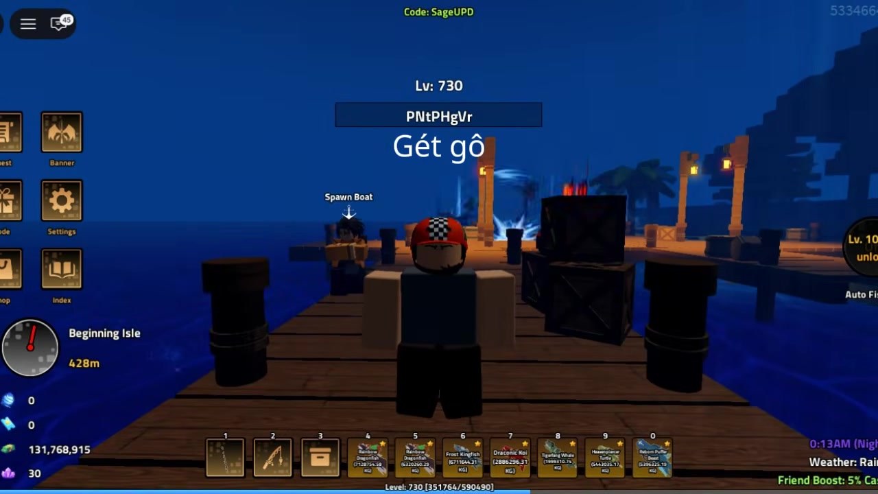 Beginner Isle pier landmark while hunting Dumb Guy spawn in Heavyweight Fishing