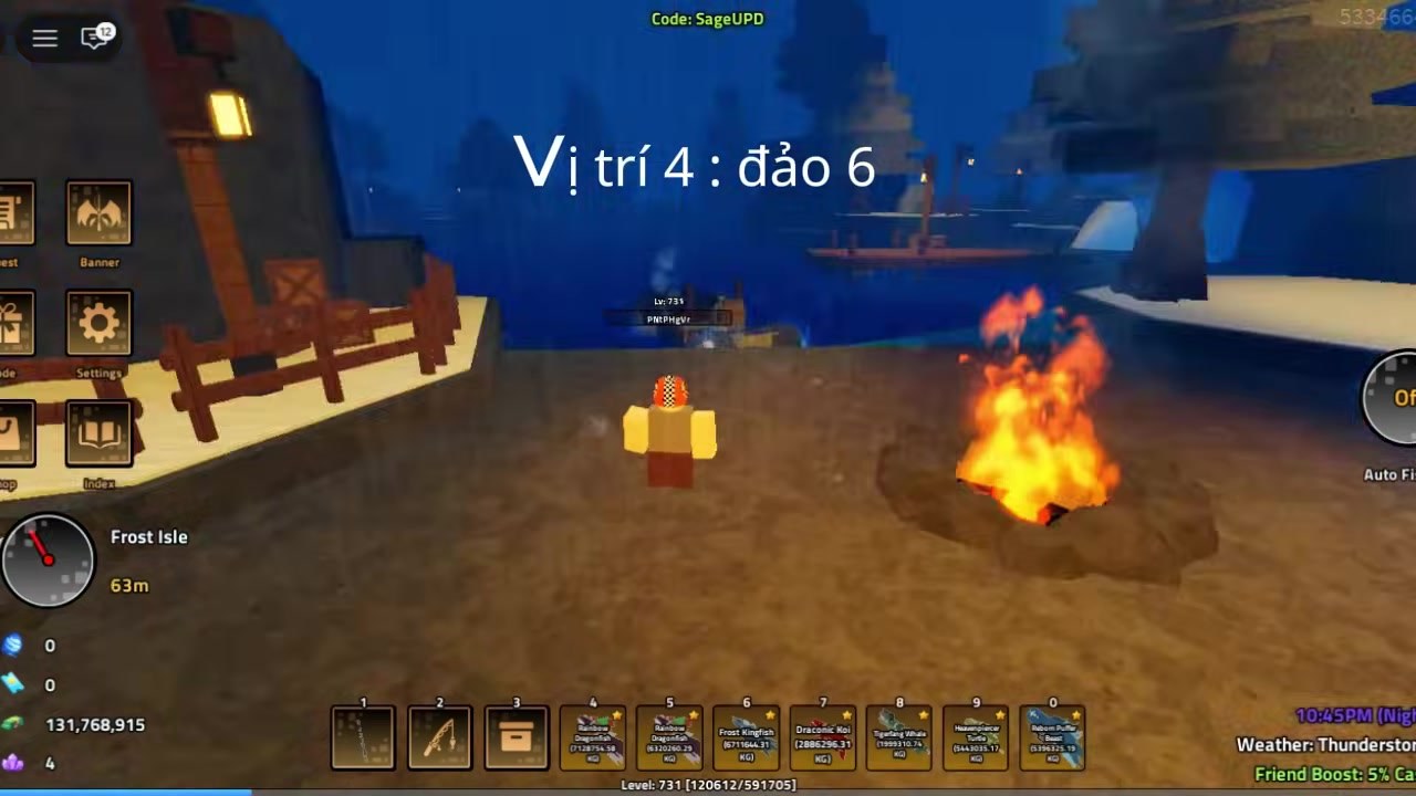 Frost Isle campfire landmark on a Dumb Guy location route
