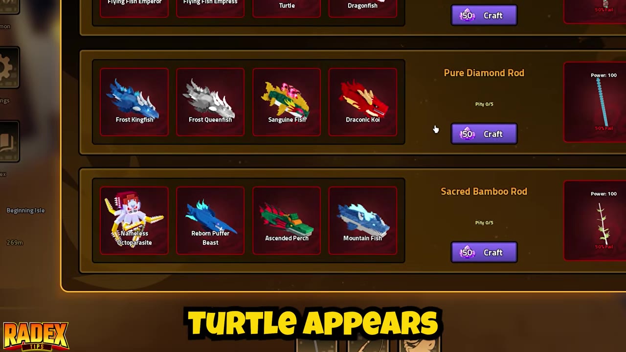 Craft Rod scroll showing additional mythic recipes