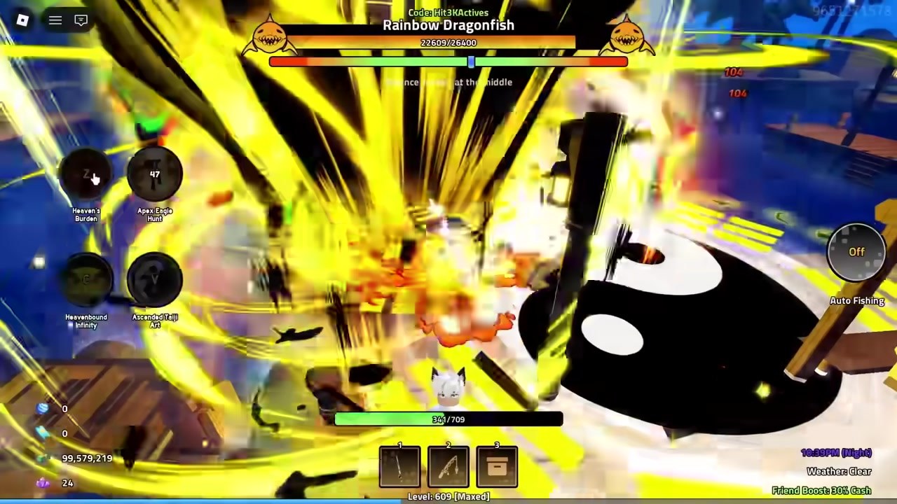 Rainbow Dragonfish boss fight HUD during the catch minigame
