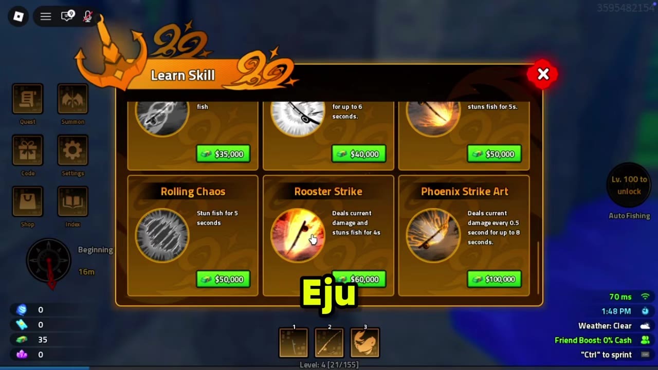 Heavyweight Fishing skill cards used for boss prep loadouts
